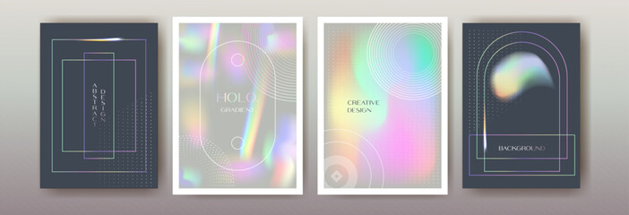 Blurred holographic backgrounds set with modern abstract blurred color gradient patterns. Idea templates collection for posters, covers, brochures, flyers and cards. Vector graphic