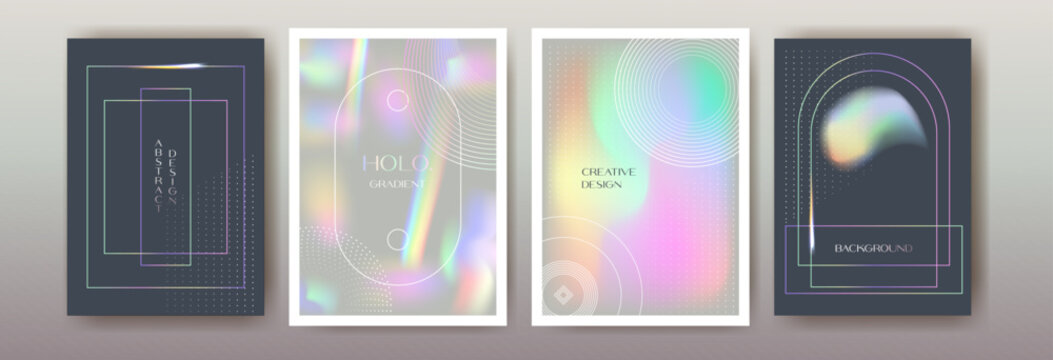 Blurred holographic backgrounds set with modern abstract blurred color gradient patterns. Idea templates collection for posters, covers, brochures, flyers and cards. Vector graphic