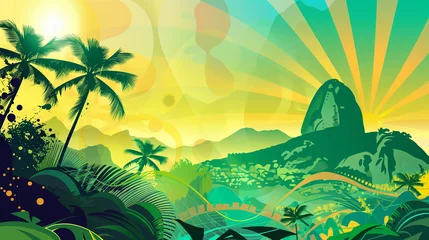 Schilderijen op glas tropical island with palm trees © admilustrador