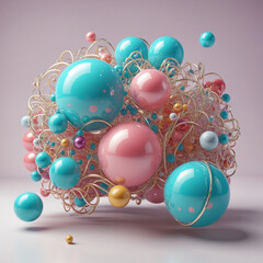 a cluster of transparent spheres each abstract shape, 3d render style, isolated on a transparent background