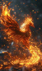 Phoenix bird rebirth from ashes - obrazy, fototapety, plakaty