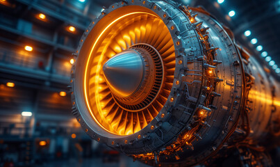 Modern turbofan engine. close up of turbojet of aircraft - obrazy, fototapety, plakaty