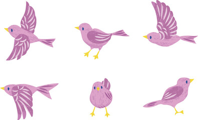 小鳥のイラストセット　紫色
