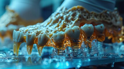 Teeth molds with basic dental tools on the working surface - obrazy, fototapety, plakaty