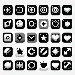 Set of icons in black and white