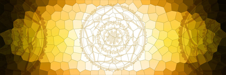 Yellow color, glass surface illustration, with graphic mandala elements, space for text
