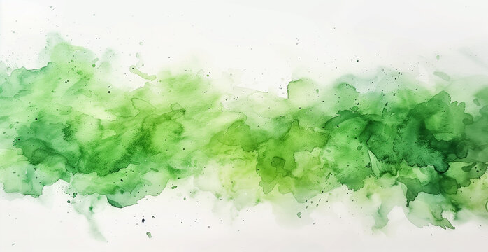 green watercolor paint banner with brushstrokes , green watercolor blot isolated abstract graphic for sysmbol on white backgrounds