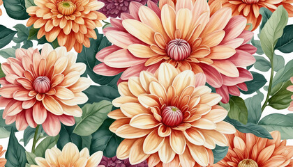 vibrant dahlias in watercolor style, isolated on a transparent background for design layouts