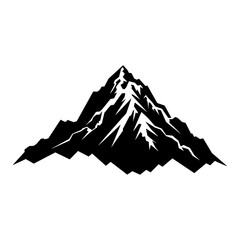 Mountain silhouette vector icon. Rocky peaks. Mountains ranges. Black and white mountain icon vector for logo