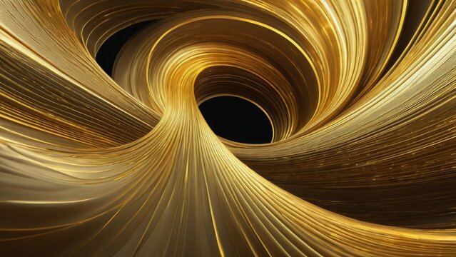 Abstract 3D aurora composed of silk-like textures and golden hues, evoking themes of business and technology, background swirling with digital energy, hints of circuit-like patterns, golden ratio