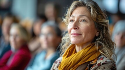 Woman attending a seminar on menopause awareness and health, highlighting the importance of community learning and support