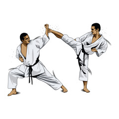 fighting training in Karate. Karate is a martial art originating from Japan. vector illustrator © ipomiarto
