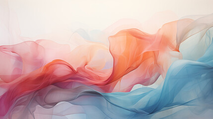 With its delicate pastel pink and blue tones, the captivating abstract artwork conjures images of soft smoke waves. Watercolor illustration background. - obrazy, fototapety, plakaty