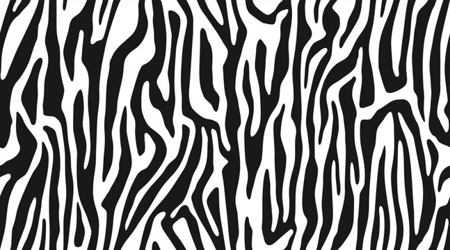 Zebra fur repeating texture. Animal skin stripes, jungle wallpapers. Black and white seamless pattern. Vector