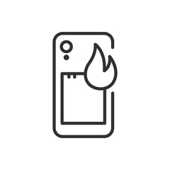 Fire hazards of ac batteries in smartphones, linear icon. Fire. Line with editable stroke