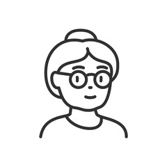 Old woman with glasses, linear icon, Grandmother. Avatar. Line with editable stroke