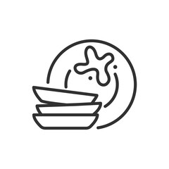 Dirty dishes, linear icon. Unwashed plates. Line with editable stroke