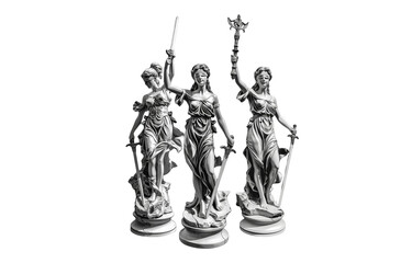 Set of Lady Justice Themis Statues Isolated on Transparent Background, Ideal for Legal Designs and Justice