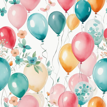 a whimsical wedding balloon arrangement in watercolor style isolated on a transparent background