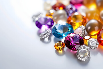 jewelry designer with gemstones, isolated on a luxurious pearl white background, symbolizing elegance and fine craftsmanship 