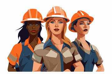 Diverse workers isolated flat cartoon people vector set. Builders and architects, repairman and engineers, women in uniform. Project managers, and employees in helmets