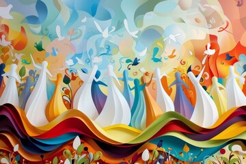 A Whimsical Easter Parade Captured in Curves: Flowing Lines Bring to Life the Joyful Movement of Spring's Celebratory Procession