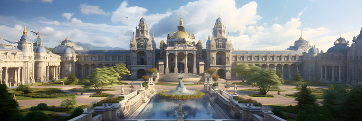 Fototapeta na wymiar Grandeur of Czardom: A Majestic Palace amidst Expansive Gardens Depicting Royalty and Power.