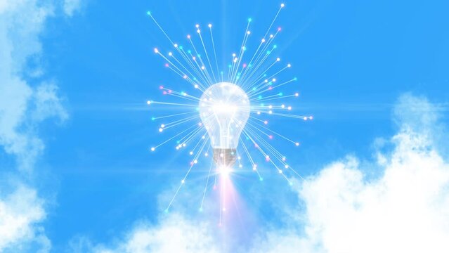 Light Bulb rocket flying in sky smart connection imagination Startup ideas innovative technology businesses