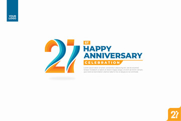 21st happy anniversary celebration with orange and turquoise gradations on white background.