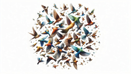 3D render of a crowd of birds. Generative AI