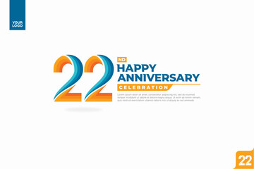 22nd happy anniversary celebration with orange and turquoise gradations on white background.