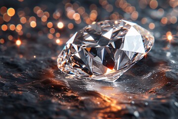 A meticulously detailed diamond shines brightly amidst a glittering, textured backdrop - obrazy, fototapety, plakaty