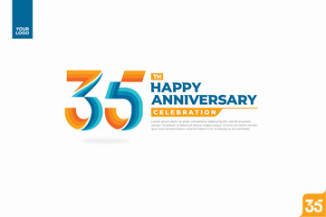 35th happy anniversary celebration with orange and turquoise gradations on white background.