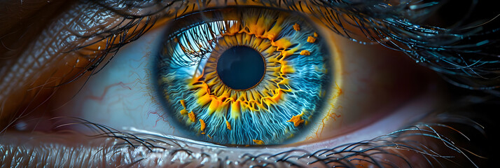Close up of eye with colors,
Illustration of human eye close-up