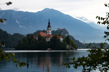 Fototapeta na wymiar Famous alpine Bled lake (Blejsko jezero) in Slovenia