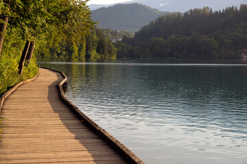 Naklejka premium Wooden pier at Lake Bled, Slovenia