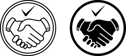 Handshake icons. Black and White Vector Icons of Handshaking Friends, Acquaintances, or Business Partners. Business and Teamwork Concept