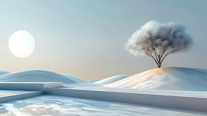 Minimalist background of snow trees. - obrazy, fototapety, plakaty