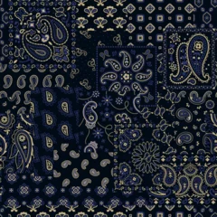 Tapeten Blue bandana kerchief paisley fabric patchwork abstract vector seamless pattern for scarf kerchief shirt fabric carpet rug tablecloth pillow © PrintingSociety