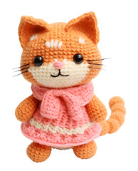 Cute cat, cloth doll, make from knitting, dicut, isolated background.