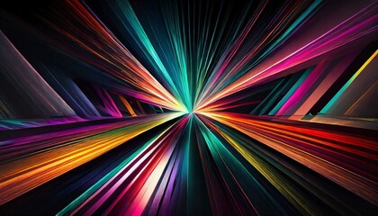 abstract dark background of light with stripes of colorful rays moving from the center