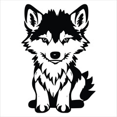  baby wolf Vector outline drawing | Wolf cartoon isolated on white 