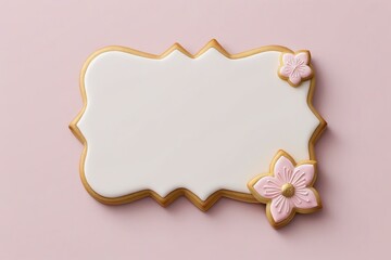 Elegant Cherry Blossom Cookie Frame with Pastel Pink Background