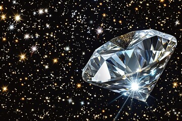 The diamond suspended in a starry night sky, its facets mirroring the twinkling constellations and illuminating the darkness with its ethereal glow.  - obrazy, fototapety, plakaty