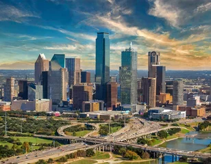 Gordijnen Dallas Skyline Majesty: A Stunning Aerial Glimpse of Texas Splendor © Only 4K Ultra HD