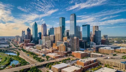Schilderijen op glas Dallas Skyline Majesty: A Stunning Aerial Glimpse of Texas Splendor © Only 4K Ultra HD