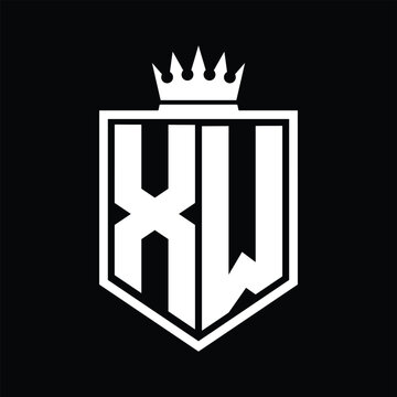 XW Logo monogram bold shield geometric shape with crown outline black and white style design