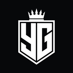 YG Logo monogram bold shield geometric shape with crown outline black and white style design