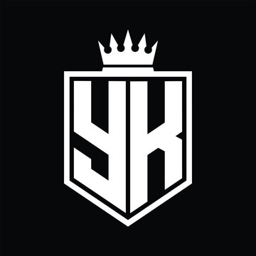 recommend clip art: YK Logo monogram bold shield geometric shape with crown outline black and white style design