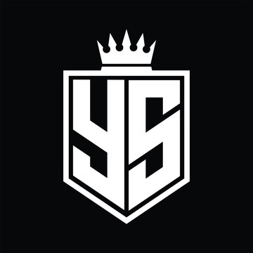 YS Logo monogram bold shield geometric shape with crown outline black and white style design